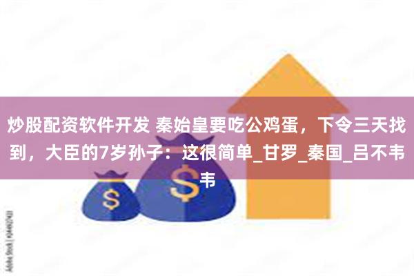 炒股配资软件开发 秦始皇要吃公鸡蛋，下令三天找到，大臣的7岁孙子：这很简单_甘罗_秦国_吕不韦